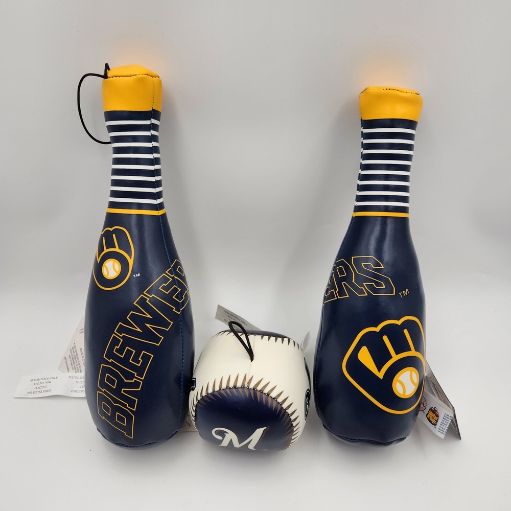 Milwaukee Brewers Good‎ Stuff MLB Logo Souvenir Bat & Ball Plush Toy Set of 3